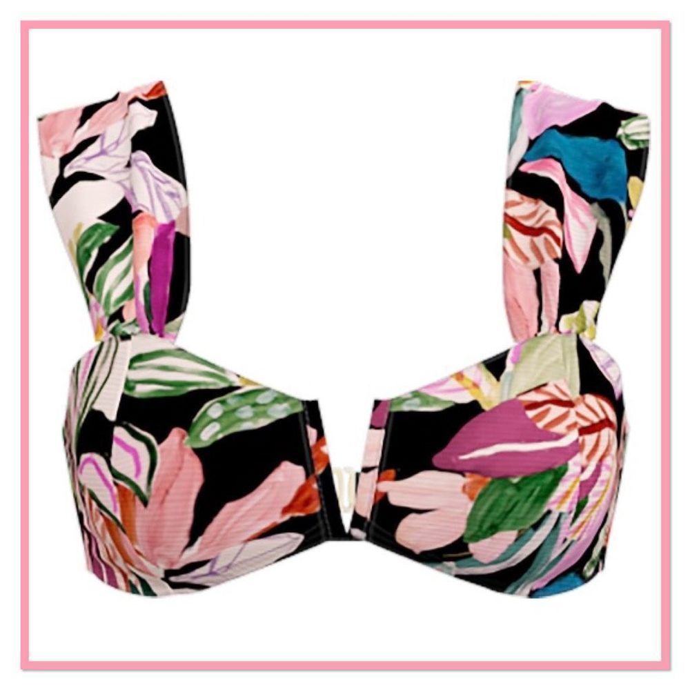 Time & Tru Size 3X Wide Strap V Wire Floral Bikini Top